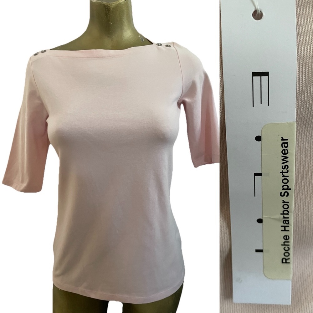 E.L.I. Pastel PINK BOATNECK Pima Cotton Blend TOP Size M NWT $91